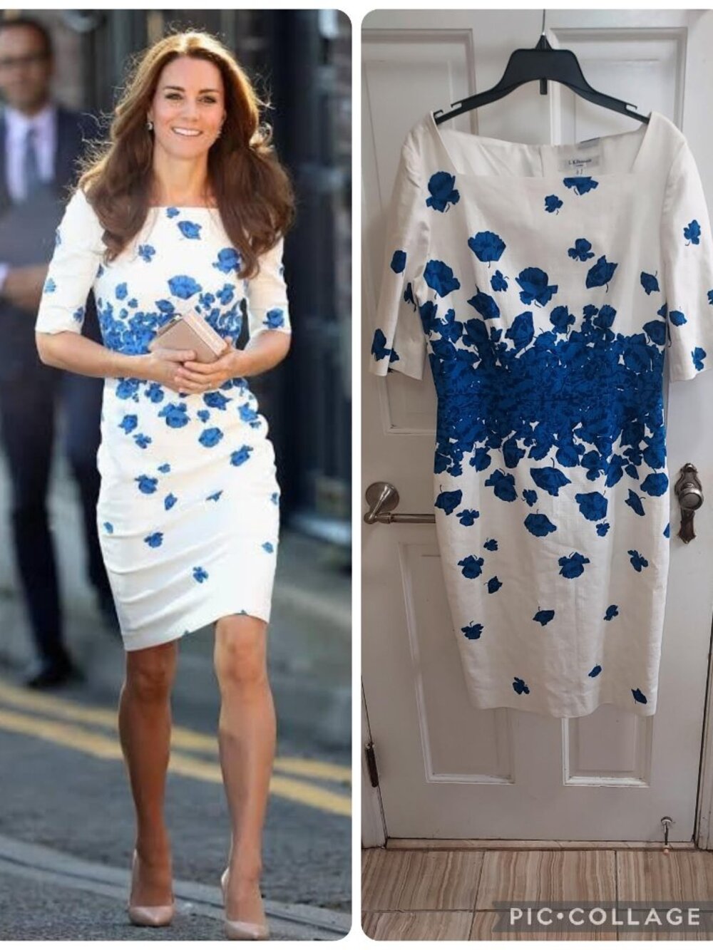 LK Bennett Lasa White Blue Floral Sheath Dress ASO Kate Middleton